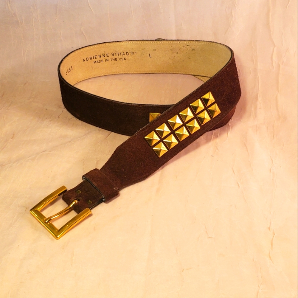 Adrienne Vittadini Brown Suede Gold Studded Belt Size S/M